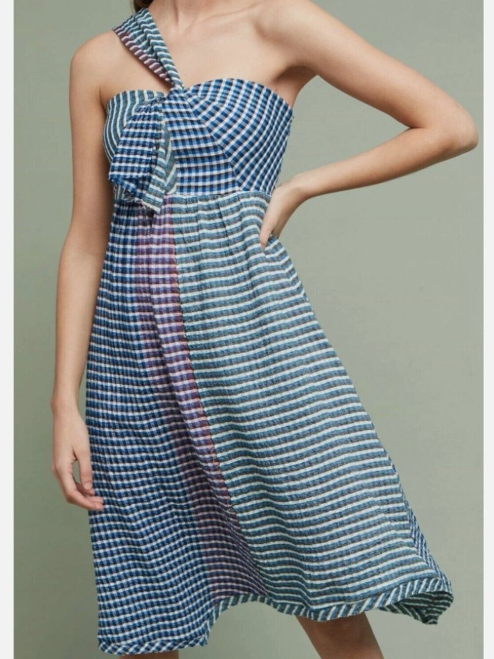 ANTHROPOLOGIE X MAEVE Waverly Gingham Asymetrical Dress Size M/8